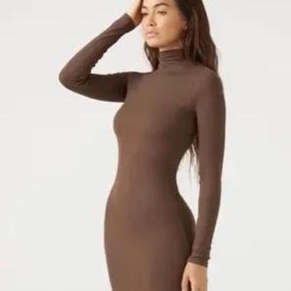 Joah Brown Longsleeve Mock Neck Dress - Picture 1 of 7
